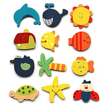 12pcs Cartoon style 1 компл. деревянный магнит на холодильник наклейки на холодильник животных мультфильм алфавит, цифры красочные детские игрушки для детей детские развивающие - Цвет: 12pcs Cartoon style