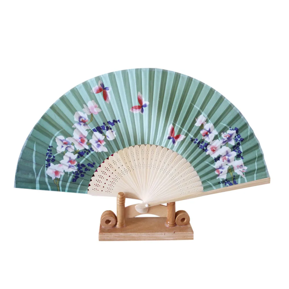 I Flower Butterfly Pattern Folding Dance Wedding Party Lace Silk Folding Hand Held Flower Fan G619 - Цвет: I
