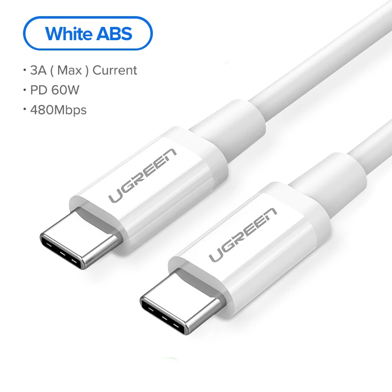 Ugreen 60 Вт USB C к usb type-C кабель для huawei mate 20 PD QC 4,0 Быстрая зарядка кабель для передачи данных для Macbook samsung S9 Plus USB C кабель - Цвет: White ABS