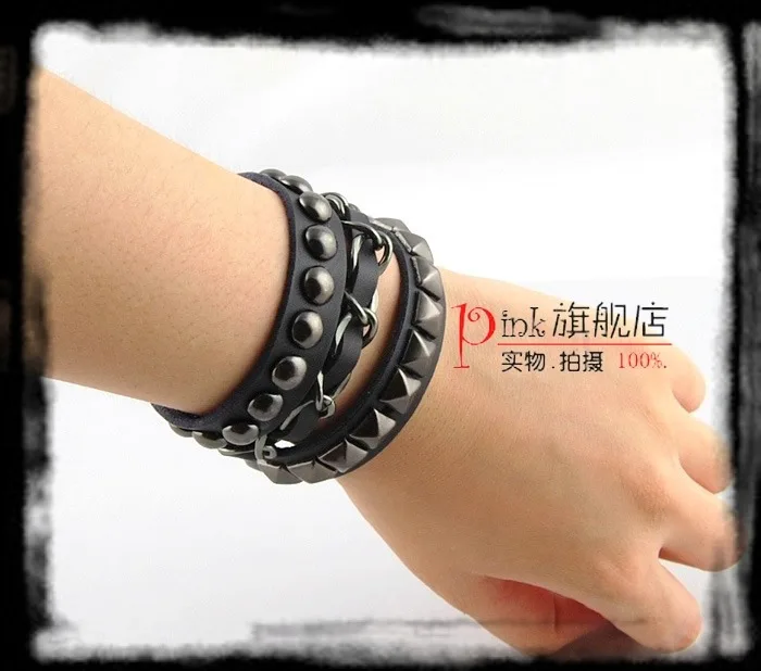 Мужской браслет Femme панк кожа бесконечность браслеты для женщин заклепки длина