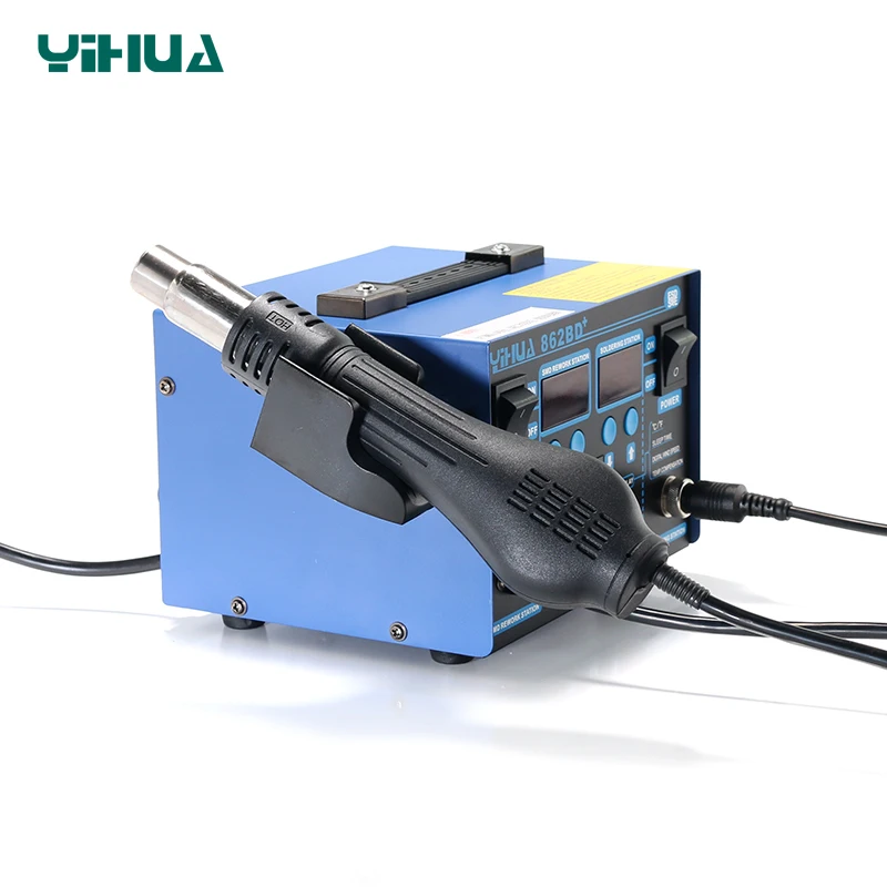 Высокая мощность YIHUA 862BD+ фена паяльная станция с импортным нагревателем, используемым для ремонта телефона и припоя