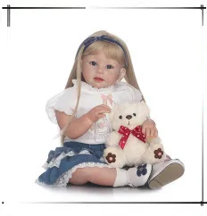 22'' Handmade Newborn Girl Doll Realistic Baby Doll Vinyl Princess Doll with Pink Clothes Kids Toy Birthday Gift for Girls