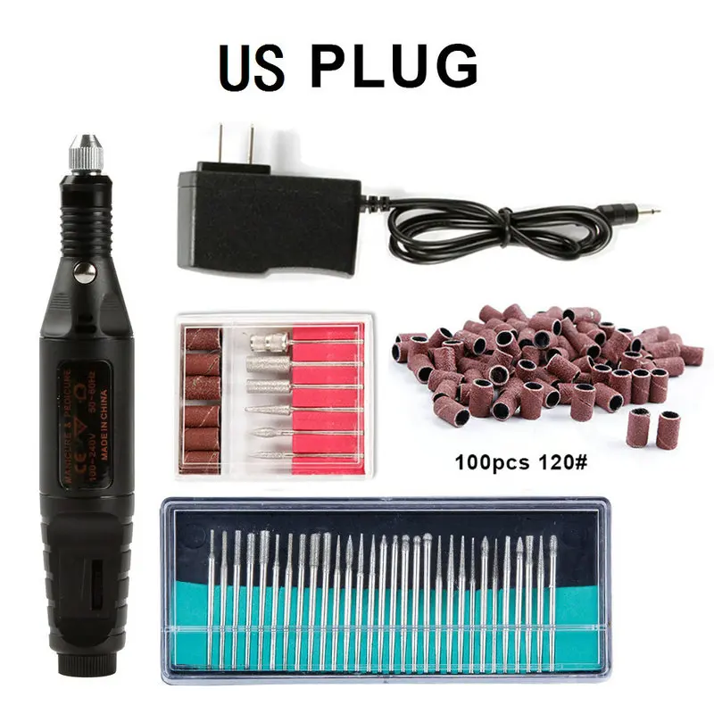 black US 120 Гель для удаления кутикулы Электрический Маникюрный станок 30 шт. фрезы сверла Шлифовальные полосы Appartus для маникюра дизайн ногтей - Цвет: black US 120