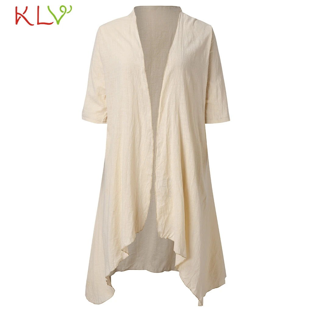 Женская Повседневная льняная куртка с коротким рукавом длинный кардиган кимоно