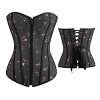 black floral print denim satin zipper overbust corsets and bustiers burlesque waist trainer control sexy steampunk corset gothic