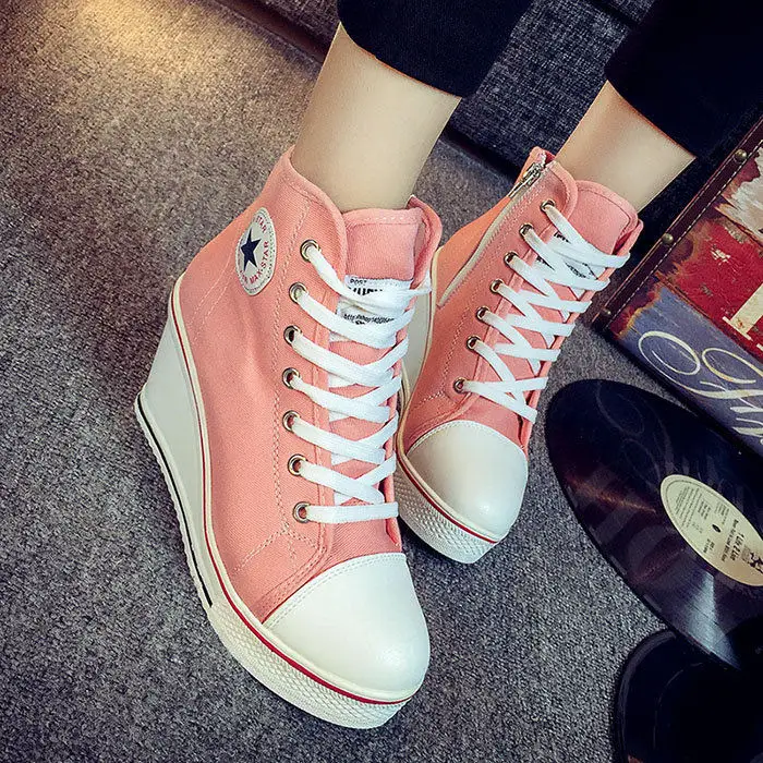 pink Модная платформа, танкетка, каблук, женская обувь, высокая парусиновая обувь, женская парусиновая обувь, женская повседневная обувь - Цвет: pink