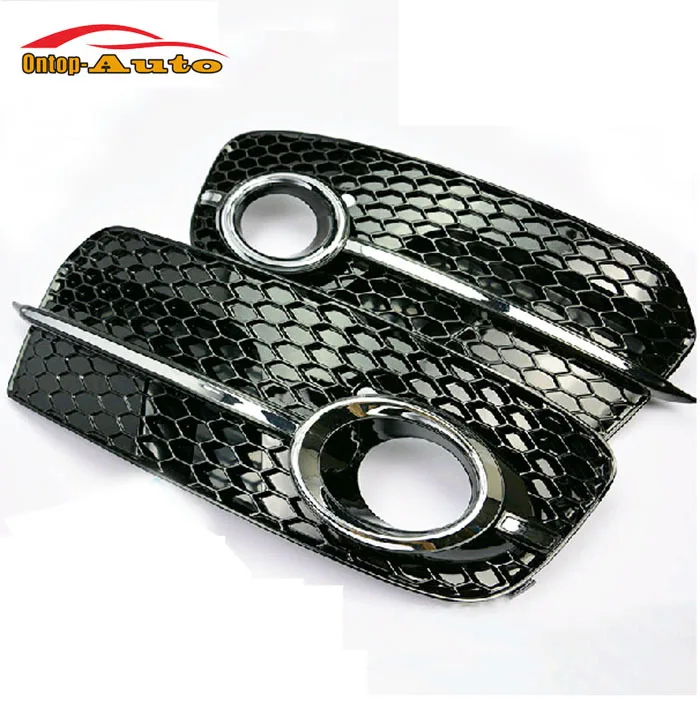 Спортивный передний бампер глянцевый черный сотовый + хромированная отделка