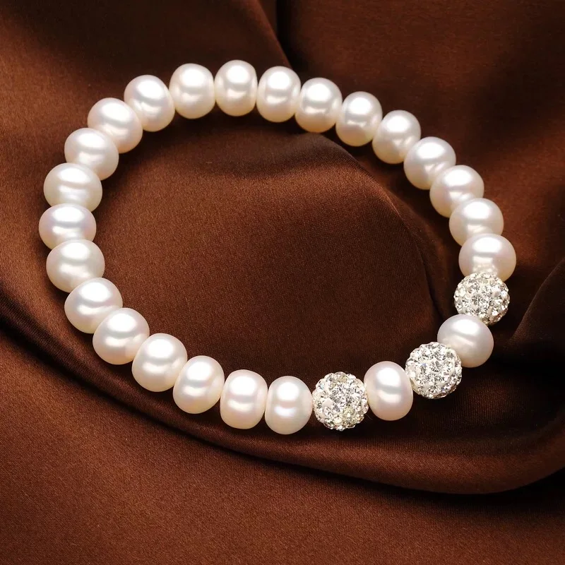 

100% nature freshwater pearl bracelet with nice crystals beads. AAA high luster good quality pearl,8-10 mm pearl