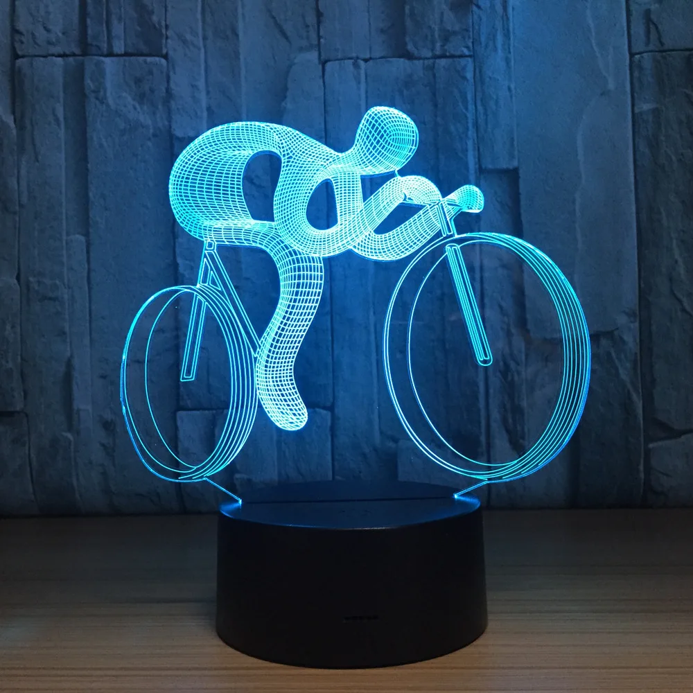 

Holiday Gifts 3D LED Table Lamp LED 3D Bicycle Shape Lamp 7 Colors USB Deco Lights Riding Sports Light Drop Ship