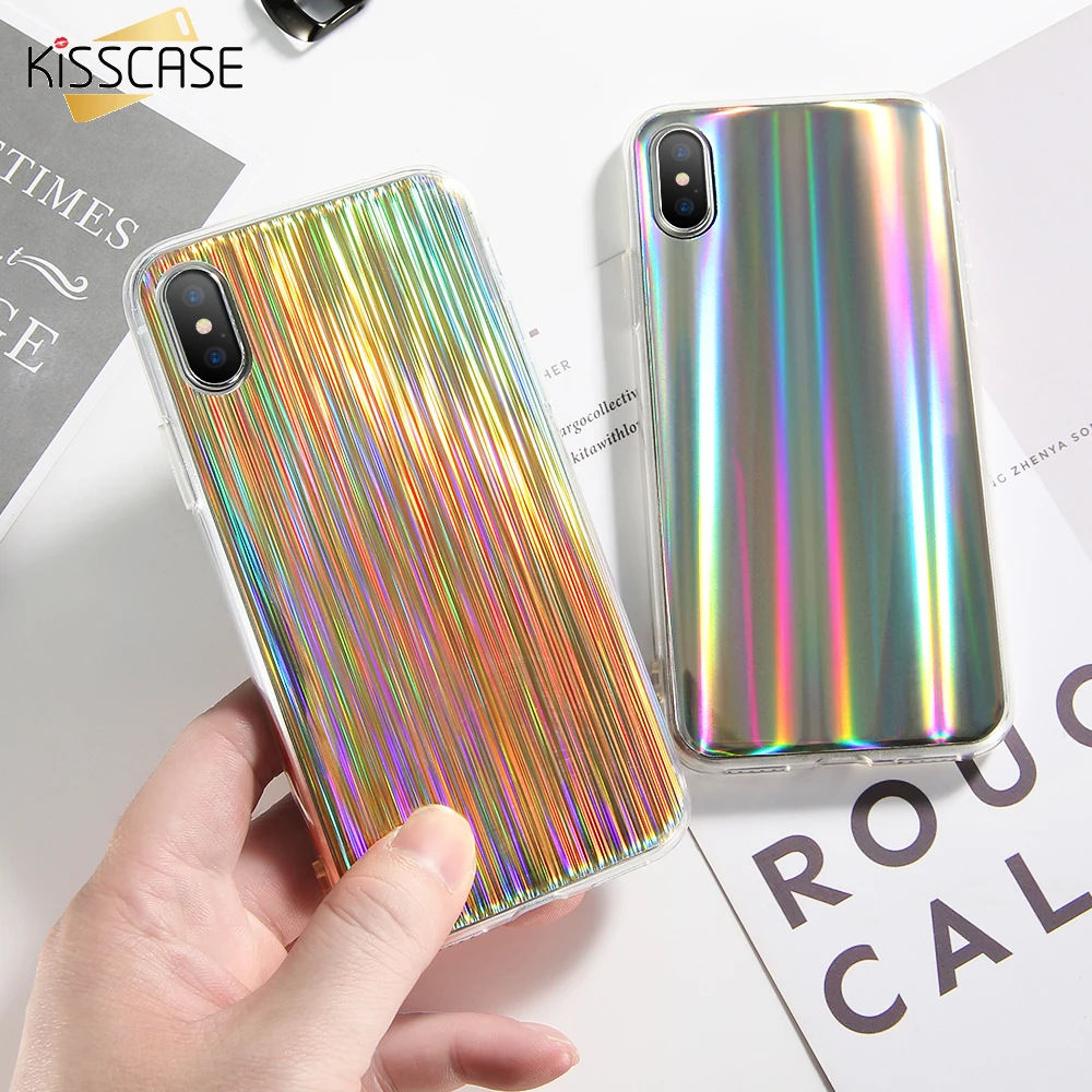 KISSCASE Блестящий цветной чехол для телефона iPhone X XS Max Роскошные Лазерные чехлы 8 7 6 6S