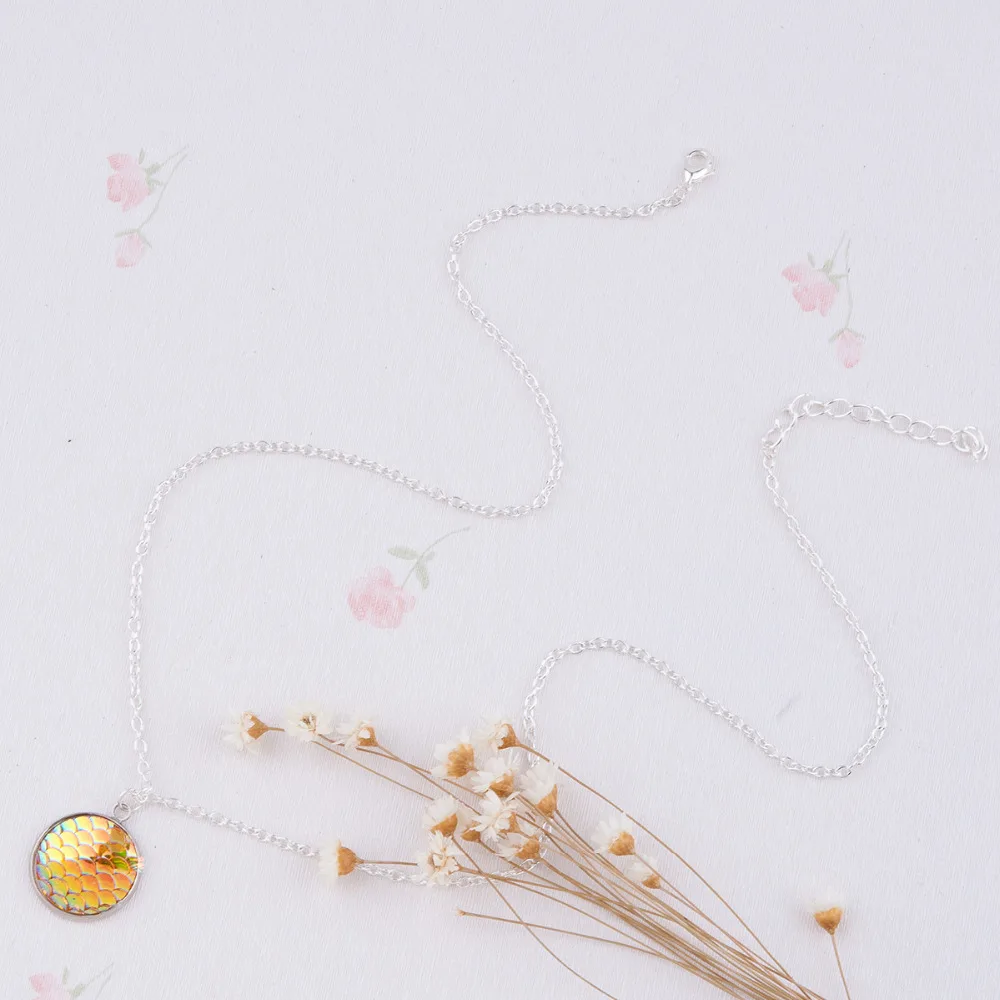 Дорин коробка Смола Русалка чешуя дракона кабошон кулон Цепочки и ожерелья