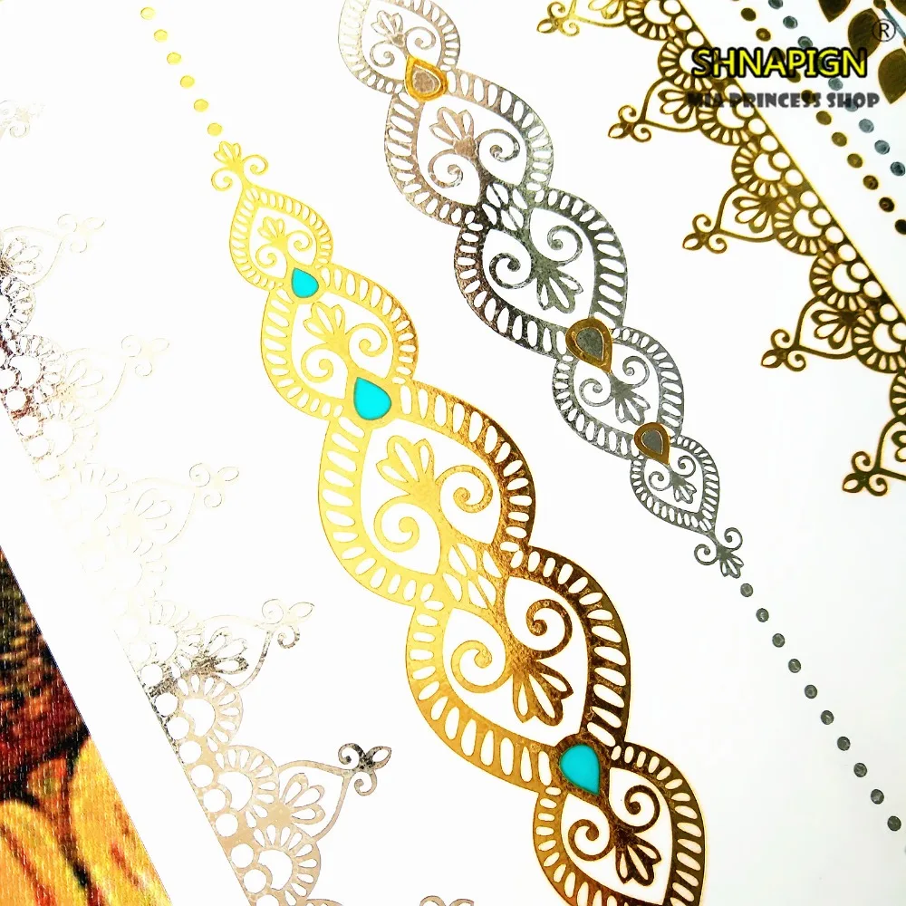 SHNAPIGN 24 стиль временные тату боди арт лист тали цепи золотой дизайн флэш