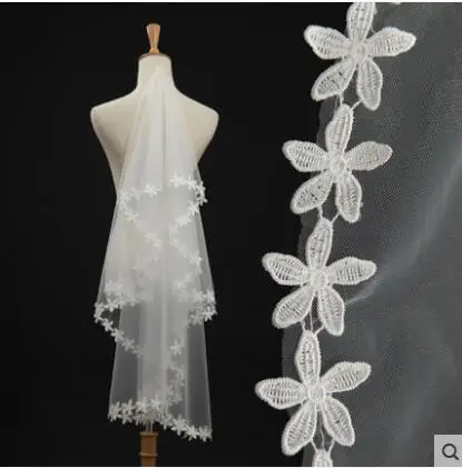 Простые цветы Край белая свадебная фата 75 см короткий один слой свадебный