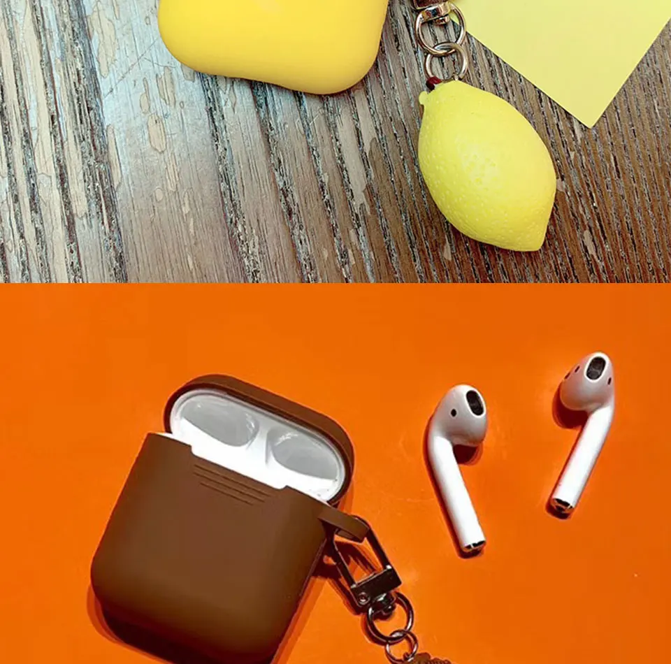 Конфетный фруктовый декоративный силикон чехол для Apple Airpods чехол Bluetooth беспроводные наушники защитный чехол сумка коробка брелок