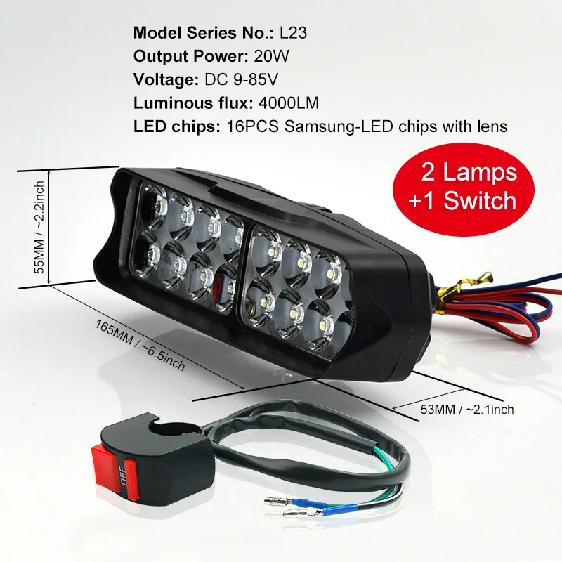 2pcs L23 1pc switch CNSUNNY светильник, мотоциклетный светодиодный светильник, противотуманный светильник, 10 Вт/15 Вт/20 Вт, белый, авто велосипед, для вождения, рабочий Точечный светильник, внедорожный, мото лампа, аксессуары - Цвет: 2pcs L23 1pc switch