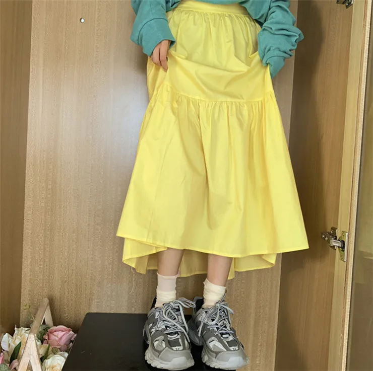 Женская длинная юбка из хлопка и льна повседневная плиссированная макси размера