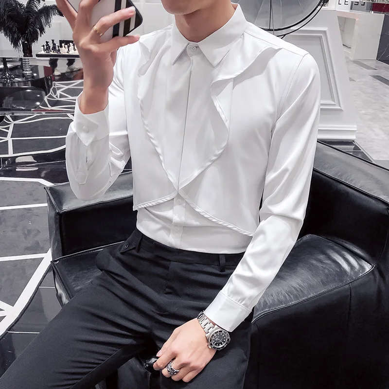 Мужская рубашка в стиле ретро Camisa Masculina повседневная приталенная с длинным