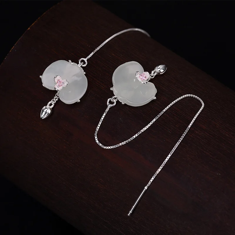 S9925 silver inlaid natural hetian earrings wholesale high-grade joker tremella line | Украшения и аксессуары