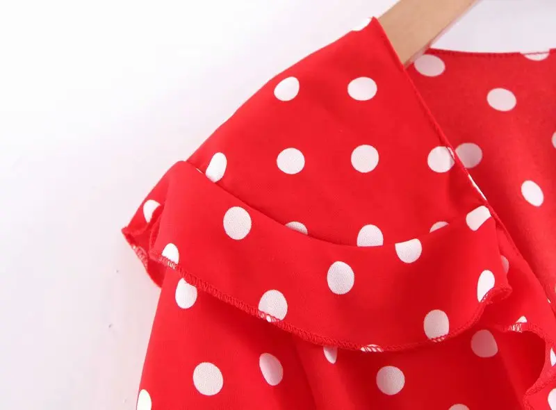 Летнее платье robe femme, женское платье, красное, в горошек, с принтом, сексуальное, с v-образным вырезом, с оборками, на талии, с поясом, пляжные платья для женщин