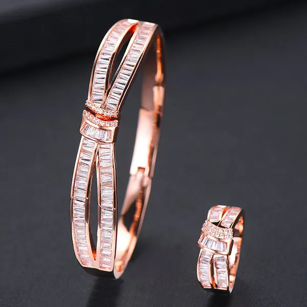 Rose Gold Godki роскошный набор колец вечности модные комплекты украшений для женщин Свадебные помолвки brincos para as mulheres - Окраска металла: Rose Gold