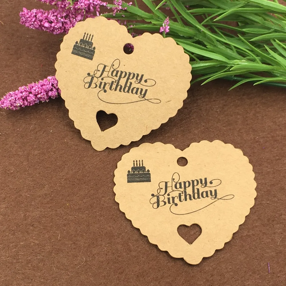 

200Pcs Brown Heart Paper Mark New Kraft Paper Tags Hang Pricing Label Party Wedding Gift Favors Boxes Tag Card
