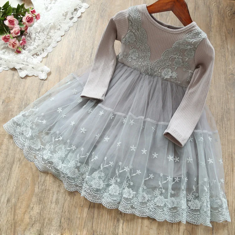 

2018 Girls autumn sweet lace long sleeve dress , baby dress , kids clothes , 5pcs/lot LLQ02