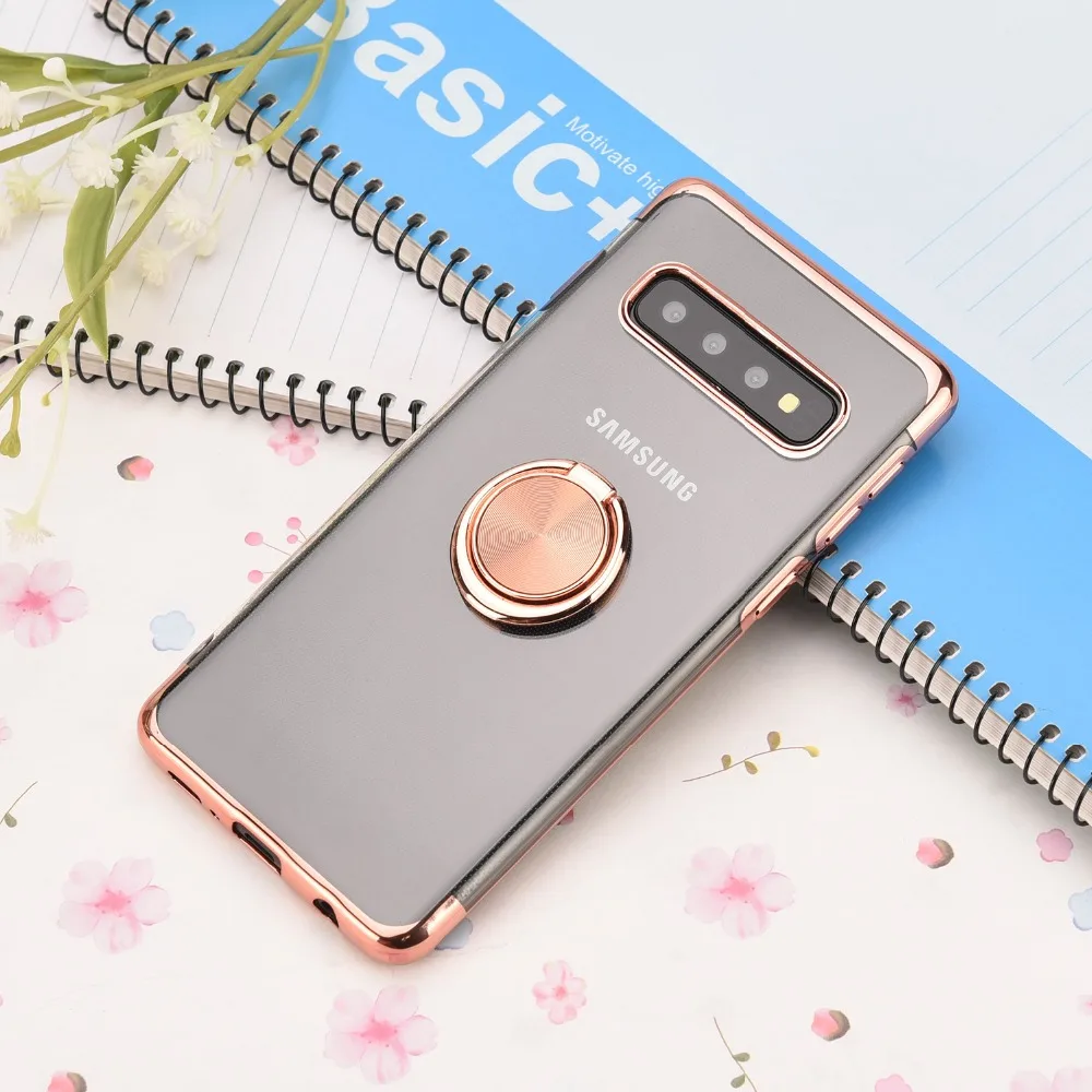 Для samsung Galaxy S8 S9 S10 Plus S10 lite Ультратонкий Прозрачный чехол для телефона автомобильный Магнитный чехол s чехол с держателем-кольцом для пальца Coque
