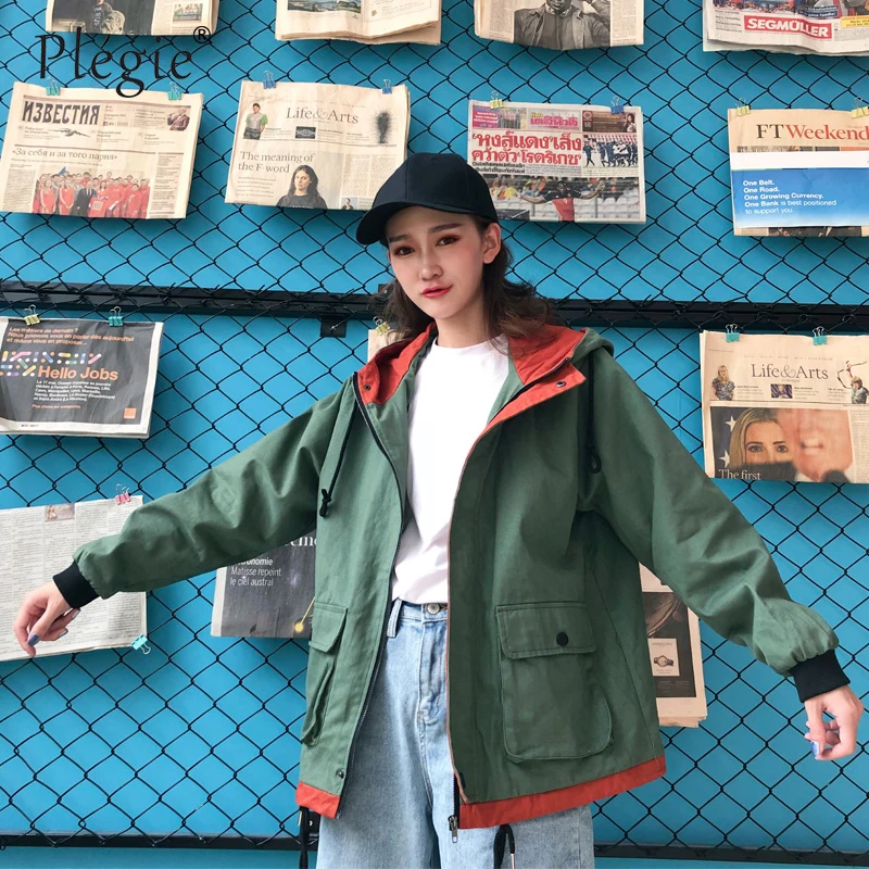 Plegie Harajuku, Женская куртка с капюшоном в стиле пэчворк, новинка весны, верхняя одежда, пальто в стиле хип-хоп, уличная одежда, BF стильные куртки
