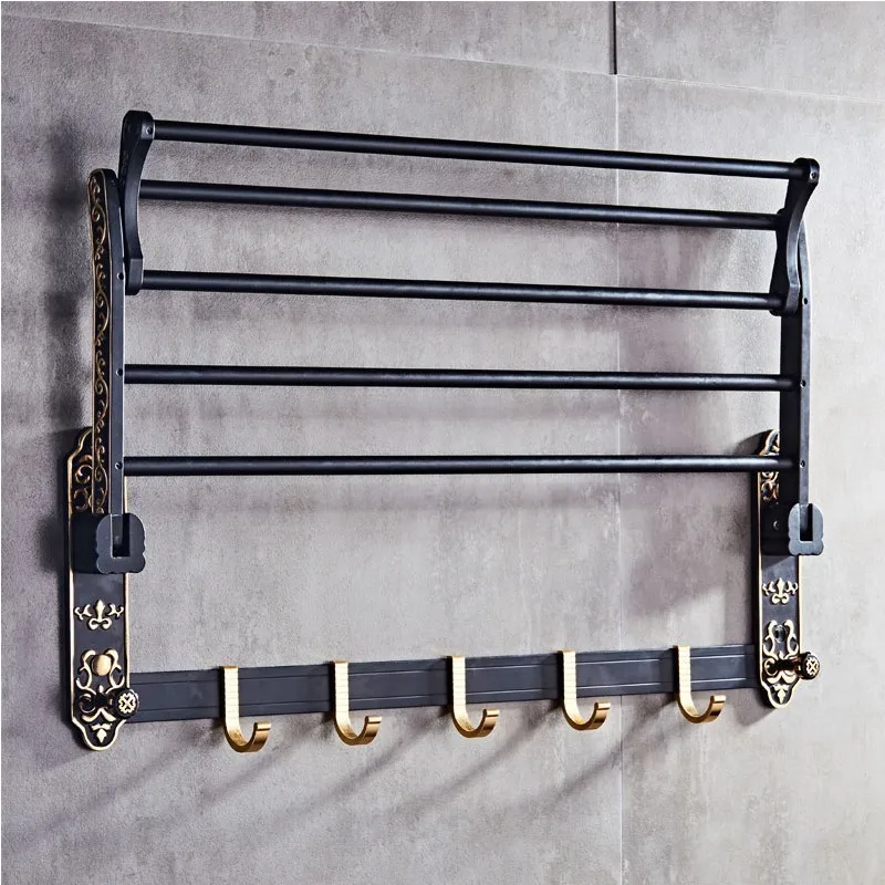 Black European Restore Ancient Ways Fold Towel Frame Bath TOILET Luggage Carrier Space Aluminum Shower Room Pendant | Обустройство