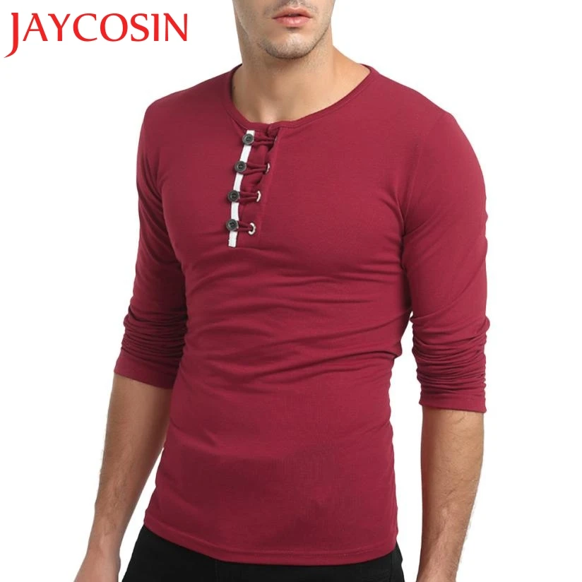 JAYCOSIN 2018 Мужская Осенняя однотонная кофта с длинным рукавом пуговица для пуловера