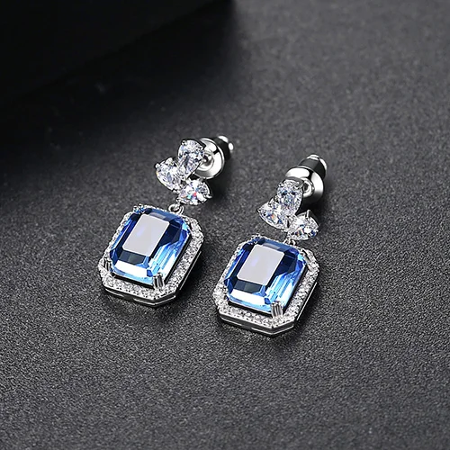 White Gold Plated LUOTEEMI фирменные изысканные женские серьги-капли, вечерние блестящие CZ роскошные квадратные цветные серьги, женский новогодний подарок - Окраска металла: White Gold Plated