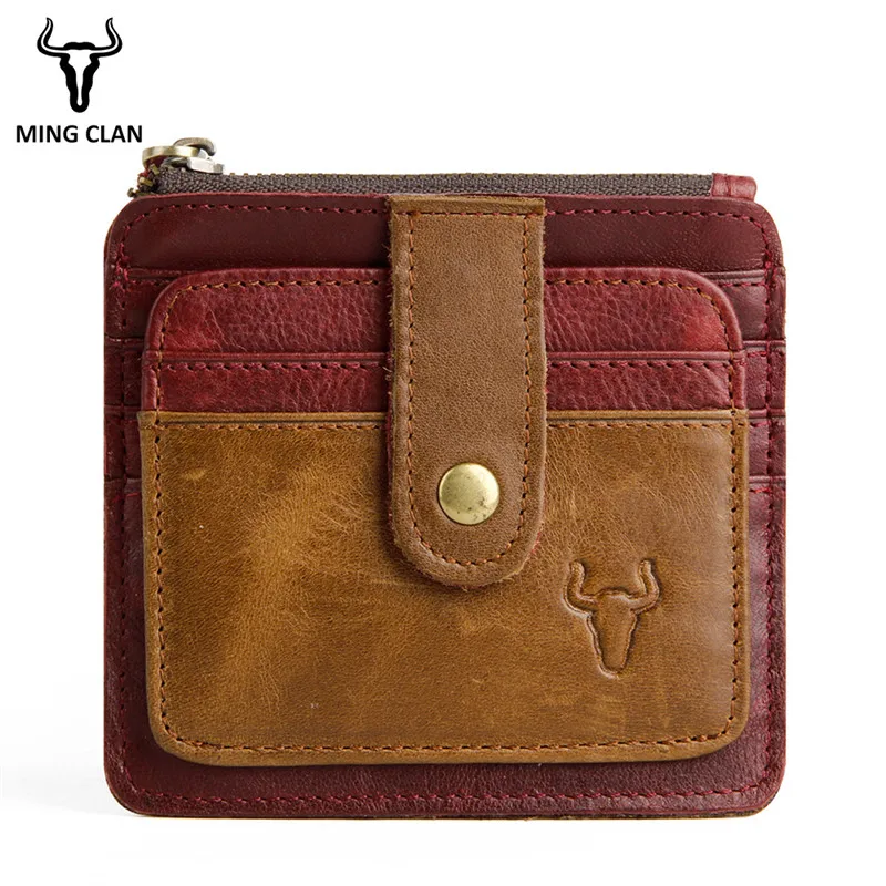 Burgundy Mingclan, кредитный держатель для карт, Воловья кожа, на молнии, кошелек для монет, флип, ID держатель для карт, для женщин, маленький кошелек для монет, карт, кошелек для мужчин - Цвет: Burgundy