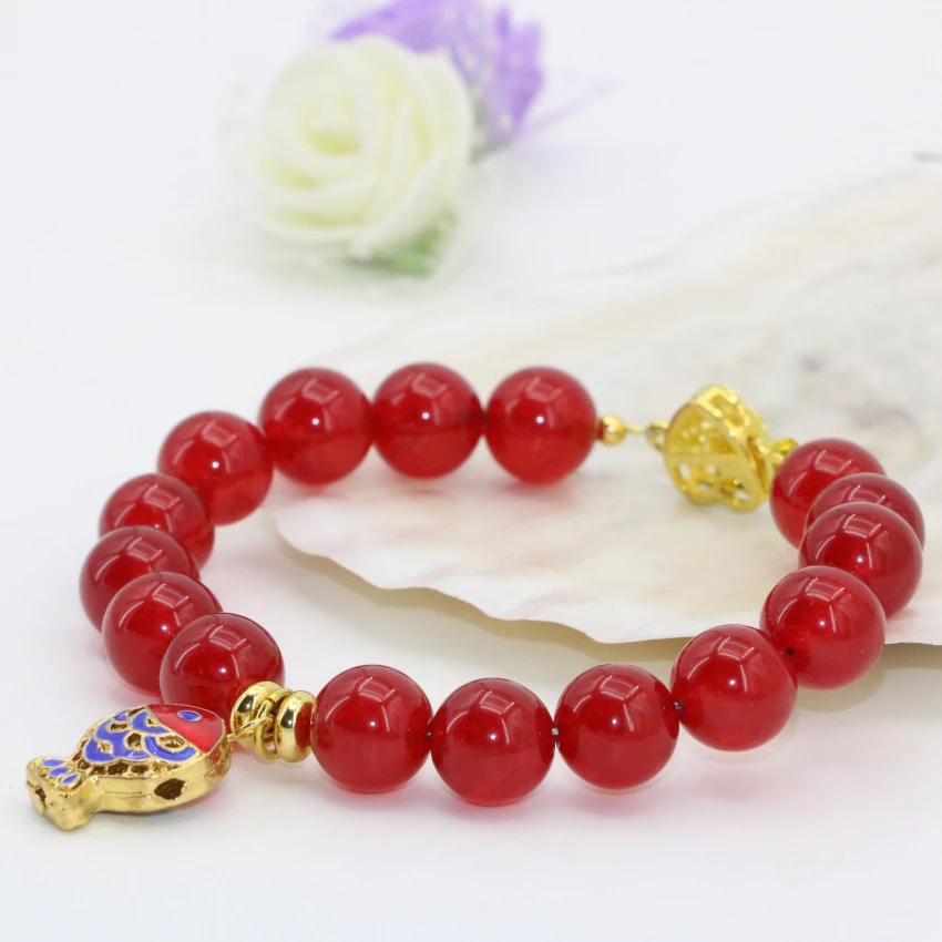 Элегантный золотой цвет перегородчатой 10 мм круглый красный нефрит прядь