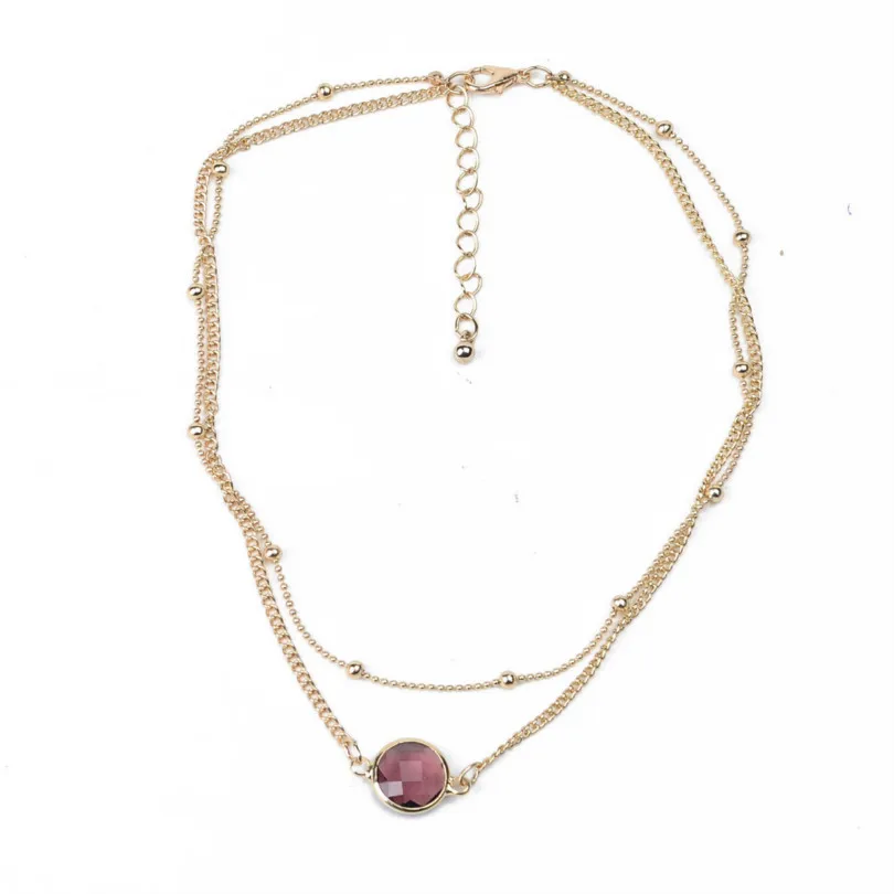 Корейская простая Двойная Цепочка с драгоценными камнями Короткое женское