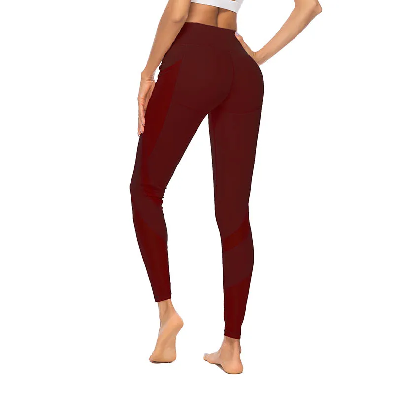 NS-6011 Wine Red Женские Лоскутные сетчатые гетры с высокой талией, дышащие штаны, Эластичные Обтягивающие джеггинсы, женские сексуальные розовые леггинсы для фитнеса - Цвет: NS-6011 Wine Red