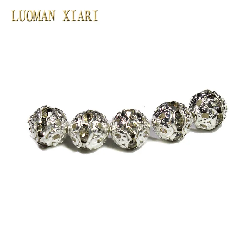 silvery 20/50 шт 8 мм сплавы круглые шарики разделители бусины золотые Серебристые Стразы для самостоятельного изготовления ювелирных изделий браслет - Цвет: silvery