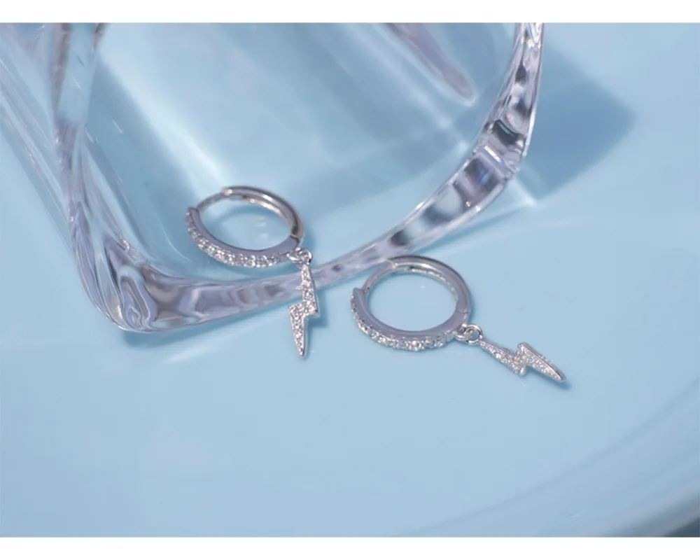 Серьги из стерлингового серебра 925 пробы, модные циркониевые серьги с молниями, Короткая подвеска, кольцо для ушей, милые трендовые женские ювелирные изделия для ушей