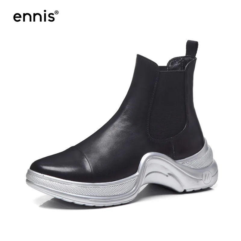 ENNIS/ г.; дизайнерские черные кроссовки; женские ботильоны на платформе; модные ботинки из натуральной кожи; сезон осень-зима; спортивная обувь; A8170 - Цвет: Silver Bottom