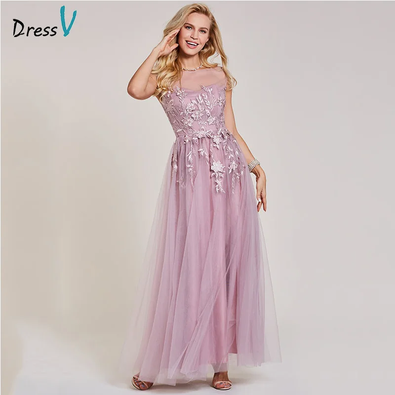 

Dressv pink long evening dress cheap scoop neck appliques sleeveless wedding party formal dress a line evening dresses