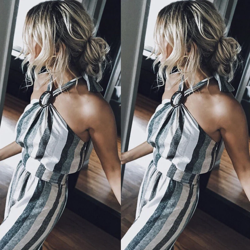 Сексуальные модные женские летние комбинезоны без рукавов с лямкой на шее