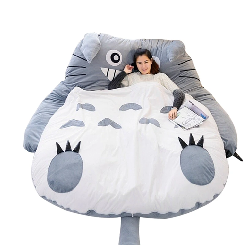 

Dorimytrader 210cm x 170cm Pop Japanese Anime Gray Totoro Plush Bed Beanbag Big Stuffed Cartoon Cat Sleeping Bag Tatami Sofa