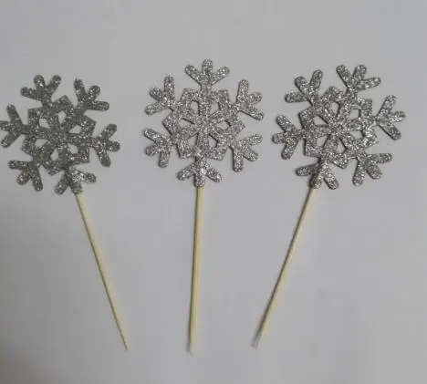 

Glitter sliver snowflake cupcake toppers winter wedding party engagement food picks birthday cake decor