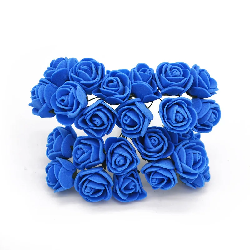 royal blue 72/144 шт 2 см мини ПЭ пена Роза ручной работы Искусственные цветы Домашнее свадебное украшение автомобиля DIY Скрапбукинг венок искусственный цветок - Цвет: royal blue