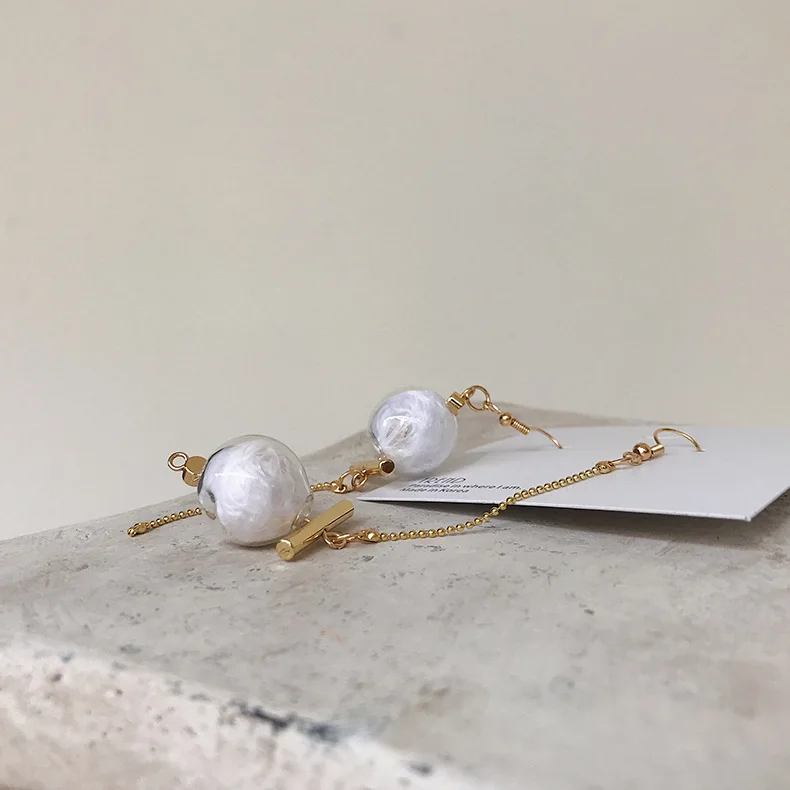 Asymmetrical glass bubble drop earrings for women pendientes 2019 white feather long tassel earings fashion aretes jewelry | Украшения и