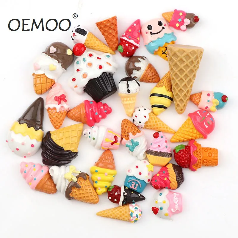 Смешанный стиль 30 шт Смола мороженое Кабошон с плоской задней поверхностью для