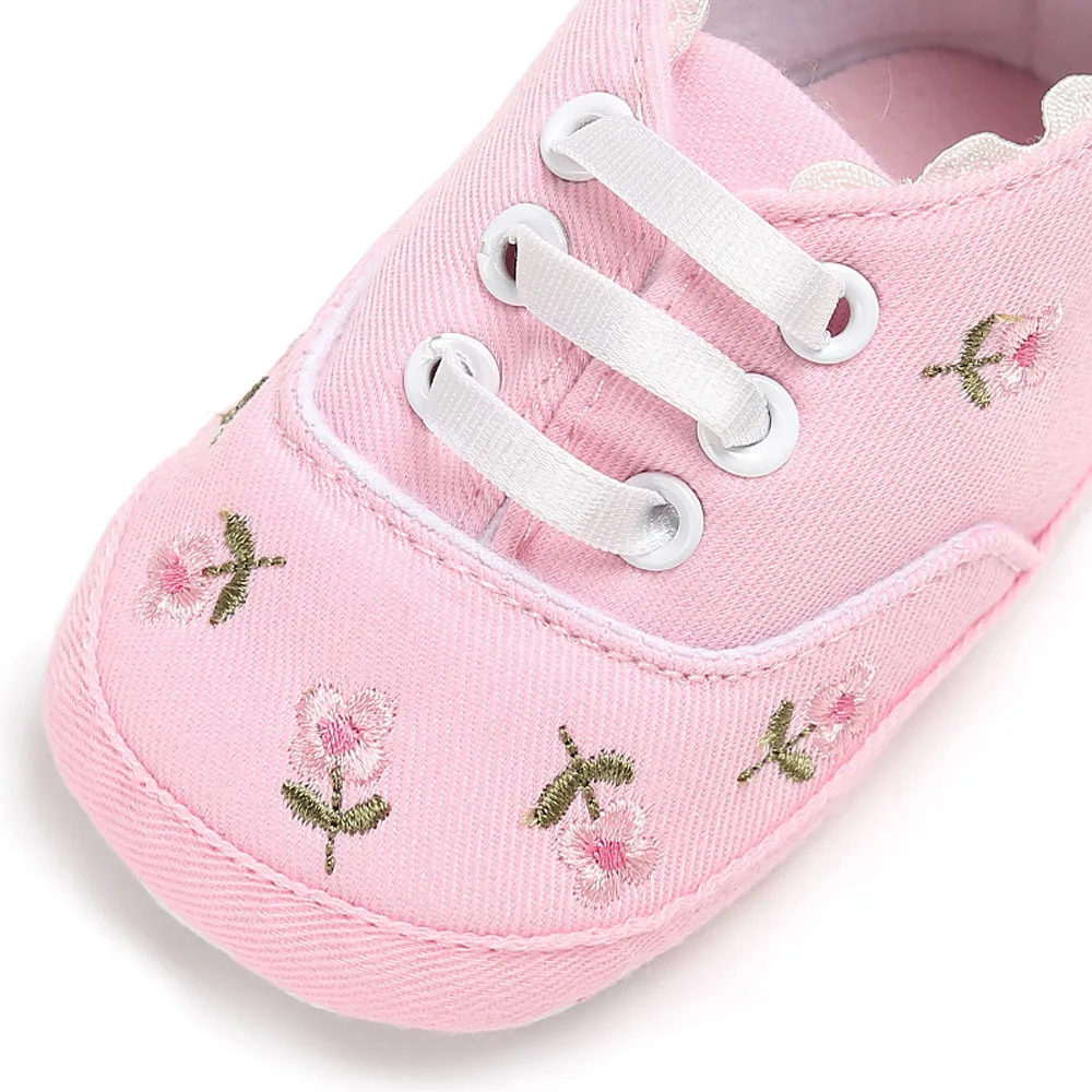 

Baby Girls Floral Crib Shoes Soft Sole Anti-slip Sneakers Canvas Newborn Infant Anti-slip Shoes First Walkers Meisjes Schoenen