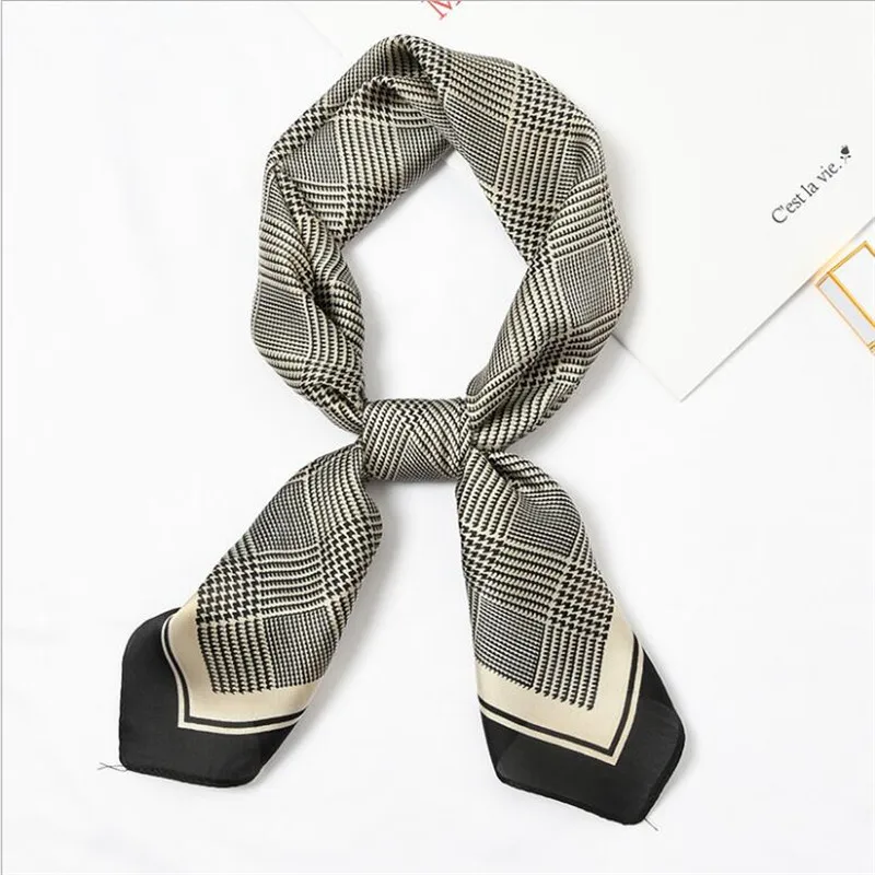 

New 70x70cm Women Multifunction Polyester Silk Scarf Plaids Printed Satin Small Square Wraps Scarves Shawl Headband Neck Ties