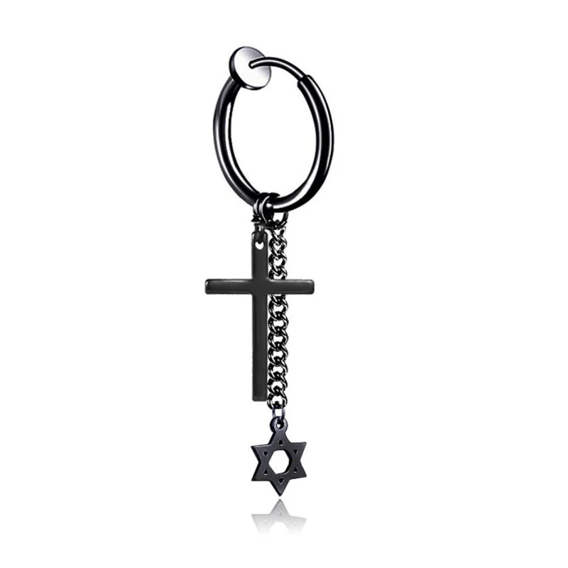 B Ear Clip KOFSAC Шарм хип хоп Рок Крест Звезда Серьги с длинными цепочками для мужчин и женщин вечерние титановая сталь не перфорированный Ювелирные серьги в подарок - Окраска металла: B Ear Clip