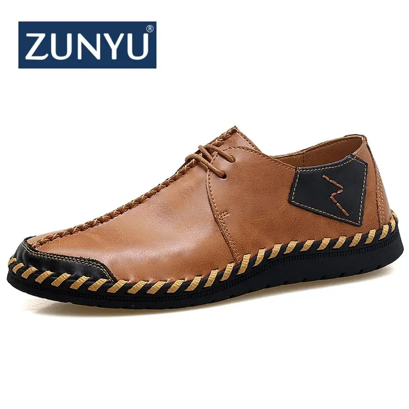 ZUNYU New Spring Summer Genuine Leather Men Casual Shoes Breathable Lace up Loafers Flats Mens Moccasins Big Size 38-47 | Обувь