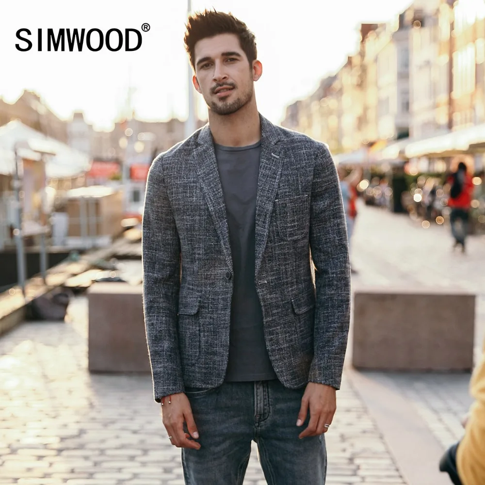 SIMWOOD 2018 осень Повседневное пиджаки Для мужчин бренд тонкий мужской костюмы в